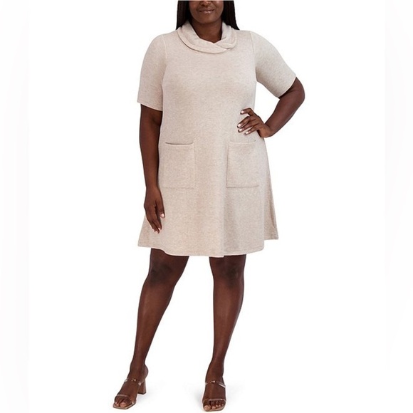 ROBBIE BEE Cream Blend Short Sleeve Cowl Neck Sweater A-LineDress, Sz Medium,GUC - Picture 9 of 10